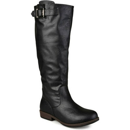 Womens Wide Calf Round Toe Buckle Detail Boots
