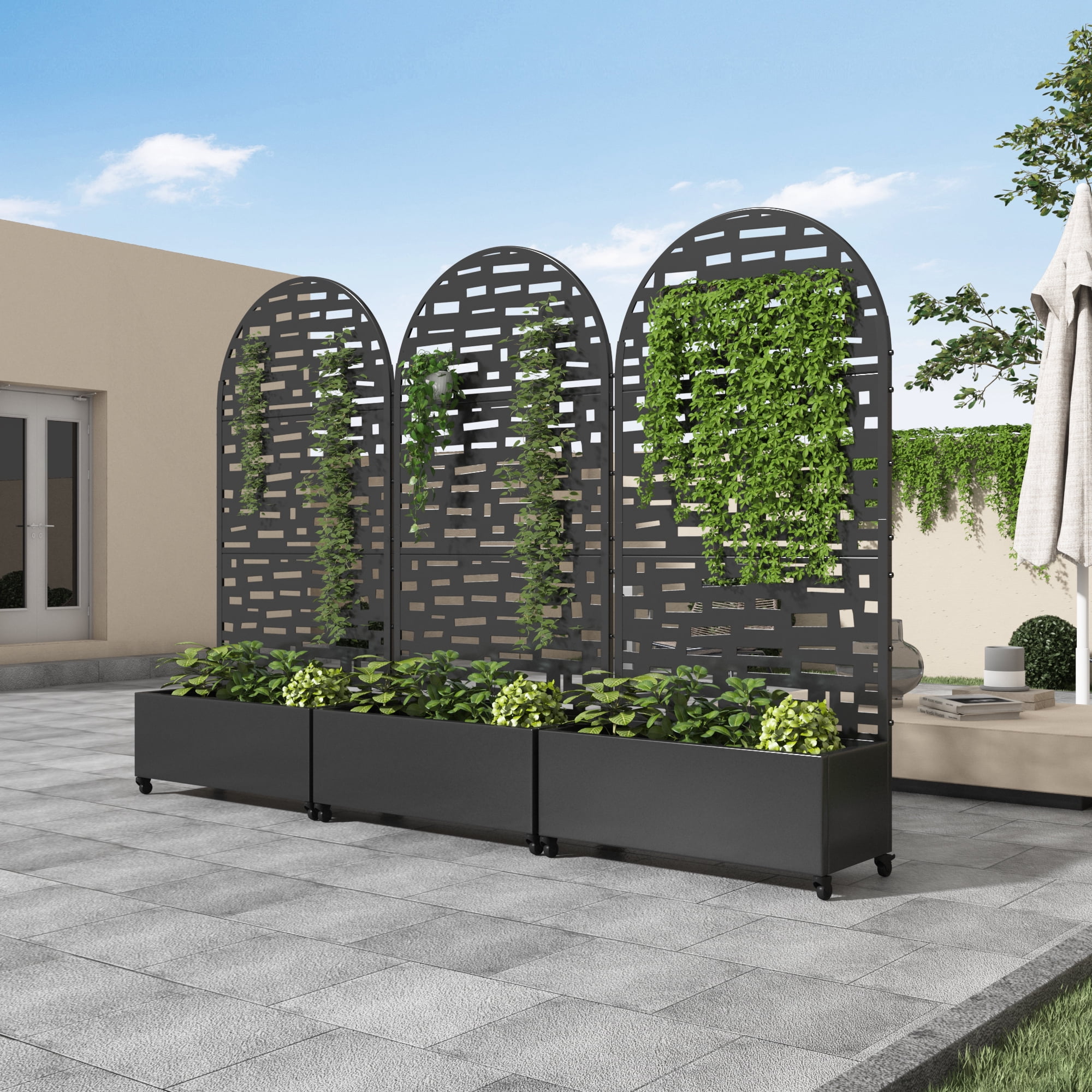 MAYEERTY 72*35*16in Metal Arched Garden Bed Freestanding Planter Box with Trellis for Climbing Plants, Black