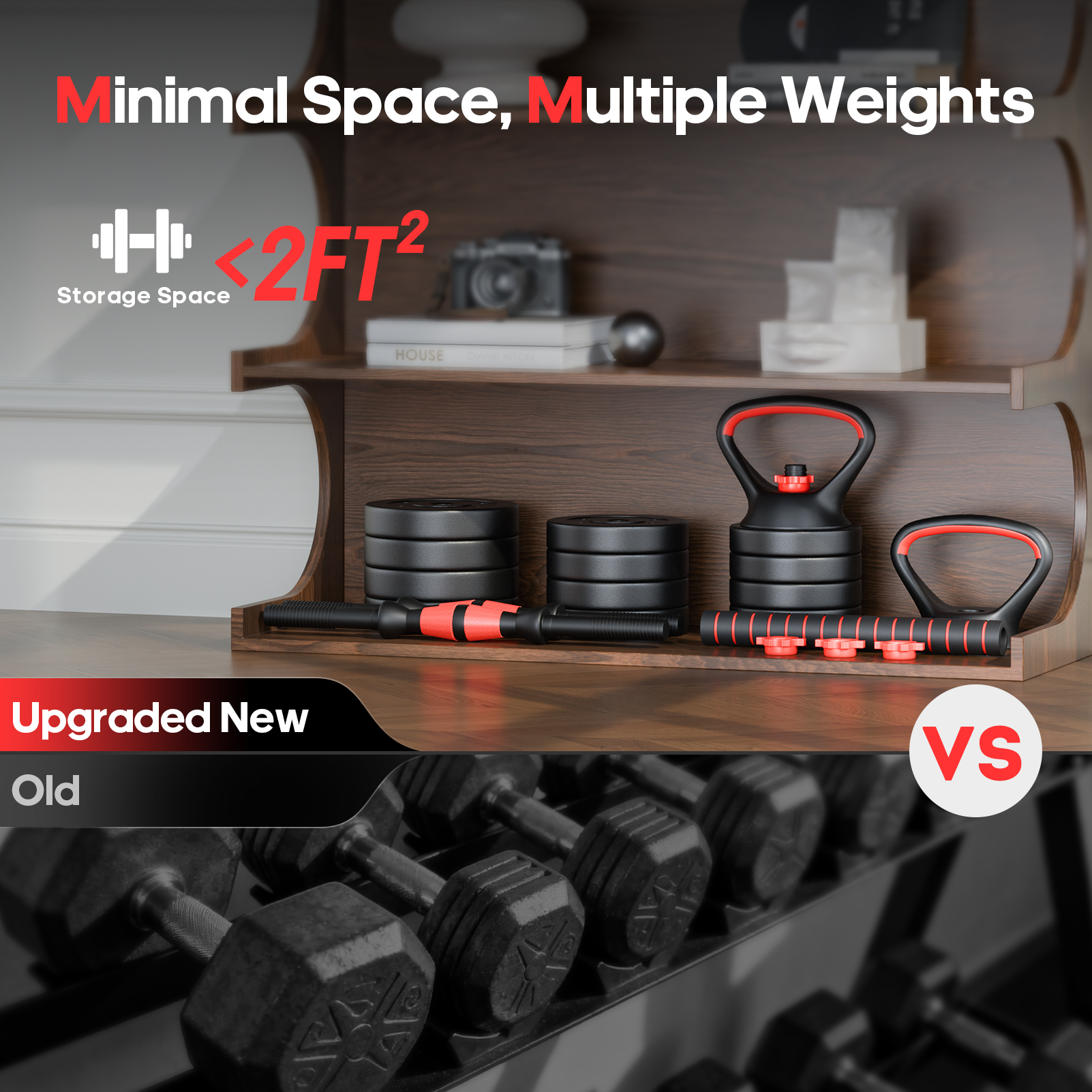 Vebreda 45LB Adjustable Dumbbell Set 4-in-1, Converts to Barbell, Kettlebell & Push-Up Stand, Home Gym Fitness Equipment for Full Body Strength Training