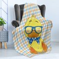 thumbnail image 4 of Cartoon Soft Flannel Fleece Throw Blanket, Hipster Boho Baby Duck Dotted Bow Cool Free Smart Geese Design, Cozy Plush for Indoor and Outdoor Use, 50" x 60", Orange Yellow Blue, by Ambesonne, 4 of 5