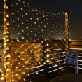 thumbnail image 1 of Red de luces solares LED de 1,5 x 1,5 m, blanco cálido, 8 modos de luz, luces de hadas, resistente al agua para fiestas al aire libre, decoración de jardín, 1 of 6
