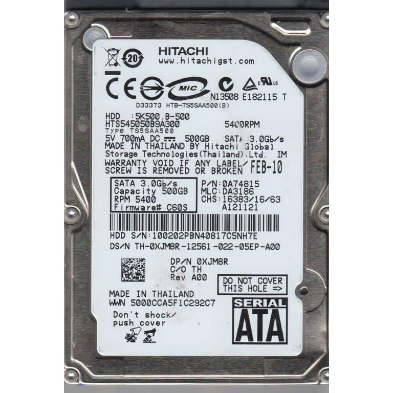 HTS545050B9A300, PN 0A74815, MLC DA3186, Hitachi 500GB SATA
