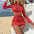 thumbnail image 2 of Umfun Chic Three-Piece Mesh Sheer Cover-Up Bikini Set with Gold Ring Cutout - Long Sleeve Beachwear for Vacation & Poolside Fashion, 2 of 9