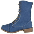 thumbnail image 2 of Forever Women Shoes Combat Army Style Boots Lace Up Side Zipper Booties Blue Denim 7, 2 of 4