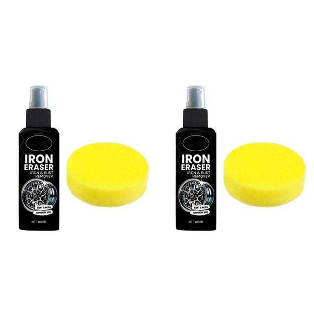YWIYIUD 2 Sets IronEraser RustRemover Spray IronPowder and BrakeDust Remover with Cleaning Pad for Car Wheels and PaintingAutomotive SurfaceCleaner for Wheels Rims and Metal Parts