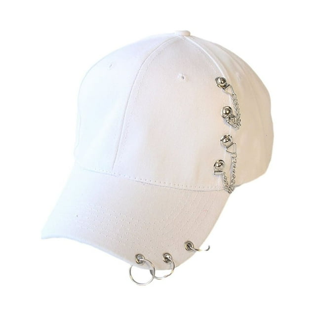 kurtrusly Cotton Hip Hop Style Baseball Cap With Ring Baseball Decor Hat Wide Application Match Style Chain White 1Set