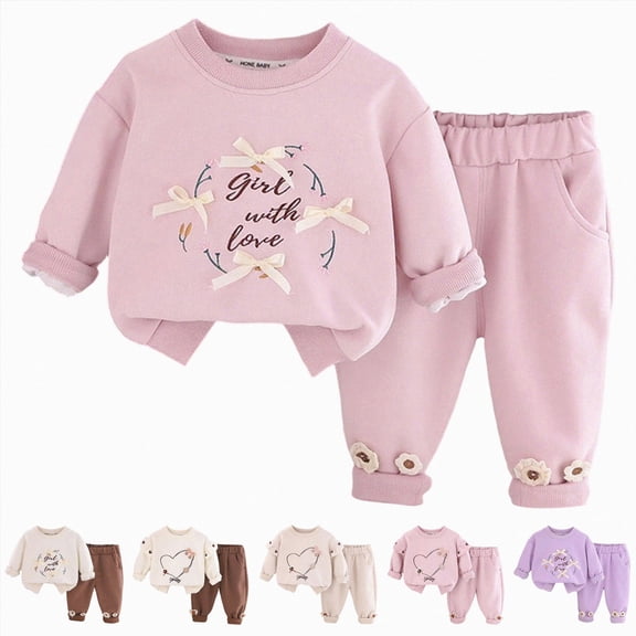 0-1 Years Toddler Girls Winter Clothes Fall Outfits Long Sleeve Sweatshirt and Jogger Pants Sets 6-12 Months 12-24 Months 2T 3T 4T 5T 6T 7T 8T 9T Children,White