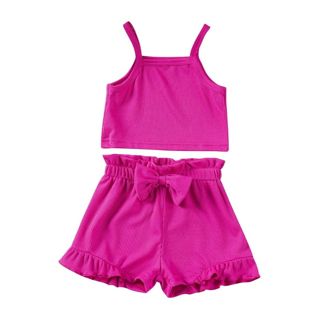 Dealovy Infant Baby Girls Clothes Summer Sleeveless Tank Top Elastic Waist Shorts Kids Solid Color Ribbed Casual Cotton Two-Piece Set