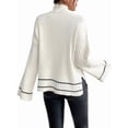 thumbnail image 6 of Women'S Long Sleeve High Neck Sweater Casual Loose Sweater Split Ribbed Knit Pullover Tops White S, 6 of 10