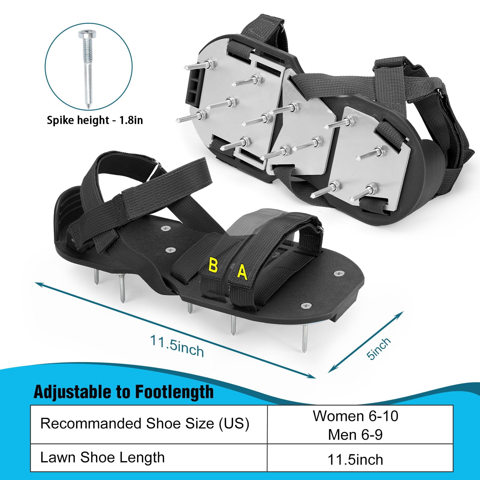 Lawn Aerator Shoes For Grass - Pre-assembled Soil Yard Tool Aerating Patio Garden  Black Medium