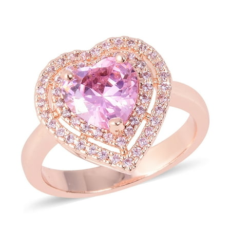 - Rosetone Heart Cubic Zircon CZ Pink Statement Ring for Women Cttw 2.1