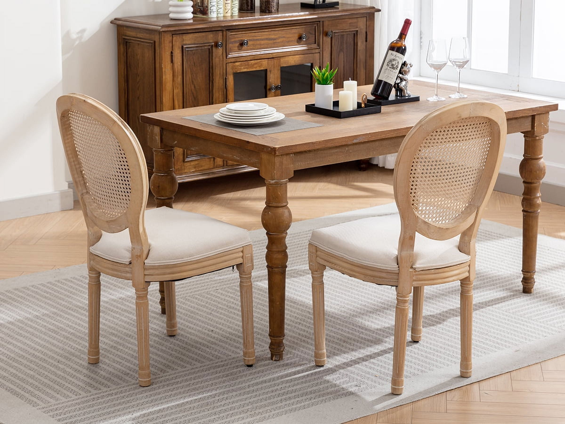French Country Dining Chairs Set of 2, Cream Kitchen & Dining Room Chairs Set of 2, Ivory Rattan Dining Chairs, Cane Back, Wood Legs, Sillas De Comedor (Rattan, Beige, 2Pcs)