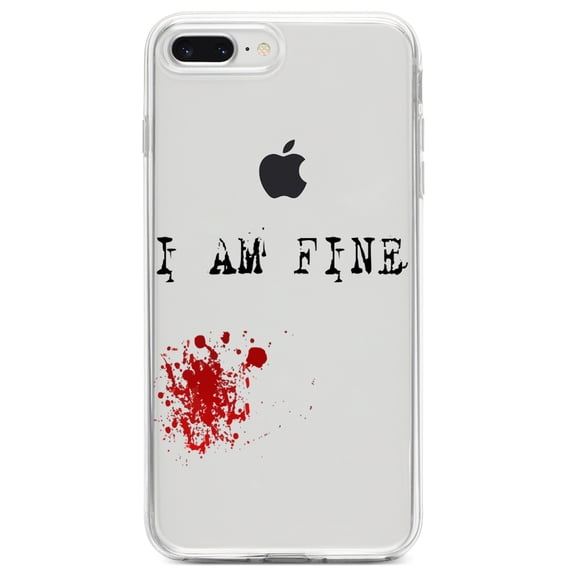 DistinctInk Clear Shockproof Hybrid Case for iPhone 7 PLUS / 8 PLUS (5.5" Screen) TPU Bumper Acrylic Back Tempered Glass Screen Protector - I Am Fine - Blood Splatter