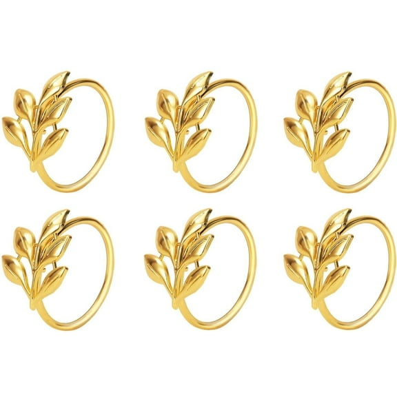 SILOON Set of 6 Leaf Napkin Rings Metal Gold Napkin Holder Table Napkin Rings for Thanksgiving Day Christmas Dinning Table Parties Everyday