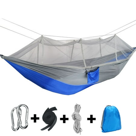Double Person Outdoor Camping Hammock Tent (with Removable Mosquito Net) Including Straps, Carabiners & Rope– Heavy Duty Lightweight Best Nylon Parachute Hammock -