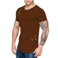 thumbnail image 3 of Camisetas de cuello redondo sueltas de color sólido rasgadas para hombre Camiseta de manga corta curvada ahuecada informal para hombre Advancent FS7578-39, 3 of 4