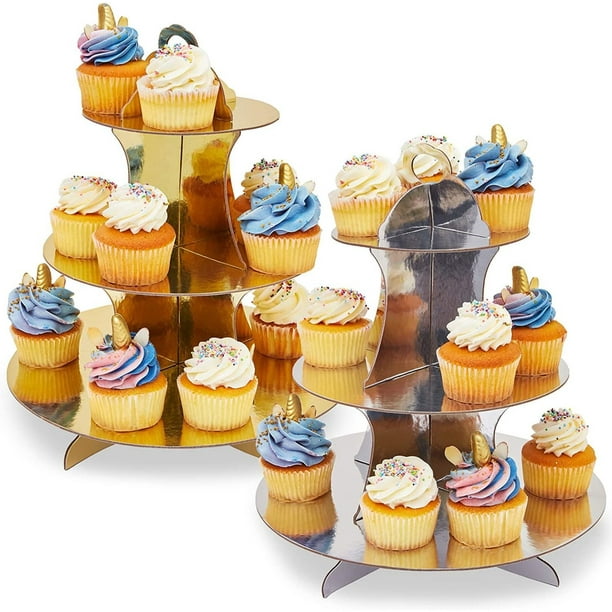 2 Pack 3 Tier Cupcake Stand Tower For Birthday Wedding Baby Showers Gold Silver Com