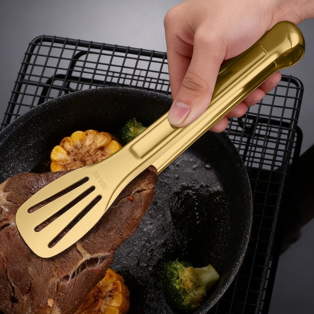 Pinzas de acero inoxidable para alimentos | Pinzas para barbacoa y repostería para carne, pan y hierbas | Utensilios de cocina reforzados para cocinar y servir