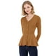 thumbnail image 1 of Top de Peplum de Punto Jersey Acanalado de Manga Larga con Cuello En V para Mujer Allegra K Marrón L, 1 of 6