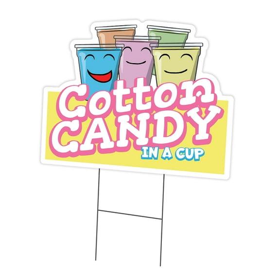 Cotton Candy In A Cup 18" x 24" Yard Sign & Stake | Advertise Your Business | Stake Included Image On Front Only | Made in The USA