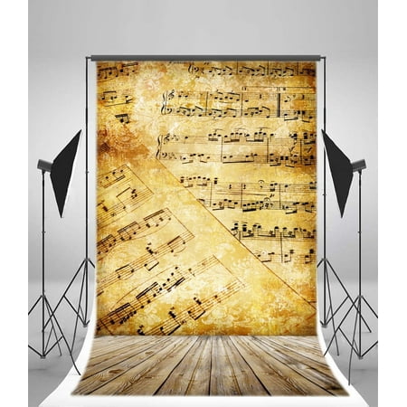 MOHome Polyester Fabric 5x7ft Photography Backdrop Retro Music Note Wall Plank Floor Backdrops Children Baby Kids Portrait Shooting Video Studio