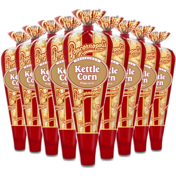 Popcornopolis Gourmet Popcorn – Limited Edition Pack of 12 Kettle Popcorn Mini Cones - 10.8oz total