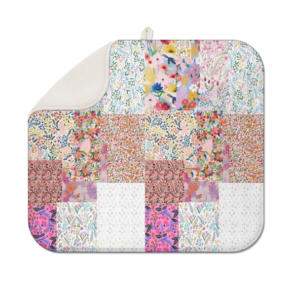 Pioneer Flower Floral Print Pattern Dish Drying Mat for Kitchen 1 Pack, Ultra Absorbent Microfiber Dishes Drainer Mats,16"x18"