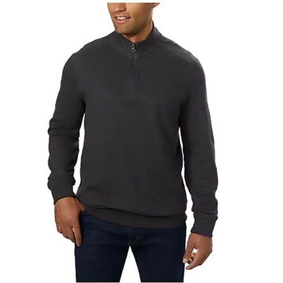 English Laundry Men Long Sleeve Zip Up Sweater (M, Charcoal)