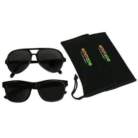 Emmzoe “The Little Sunglass” Sunglasses Aviator and Classic 2 Set - Black Frame / Smoke Lens UV 400 Protection (Infant Toddler (0 - 3 Years))