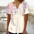 thumbnail image 4 of YOTAMI Plus Size Tops for Women Dressy Casual Loose Fit Blouses Summer Ruffled Floral Print Short Sleeve Button V-Neck T-Shirts Multicolor, 4 of 5
