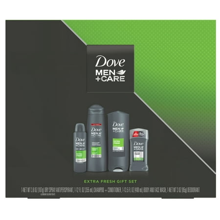 Holiday Gift Clearance Dove Men+Care 4-pc Extra Fresh Holiday Gift Set (Dry Spray, 2 in 1 Shampoo + Conditioner, Bodywash, Deodorant) ()