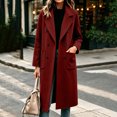 thumbnail image 5 of IUYRTFE Women's Long Overcoat Lapel Collar Button Down Knee Length Coat with Pockets Lined, 5 of 9