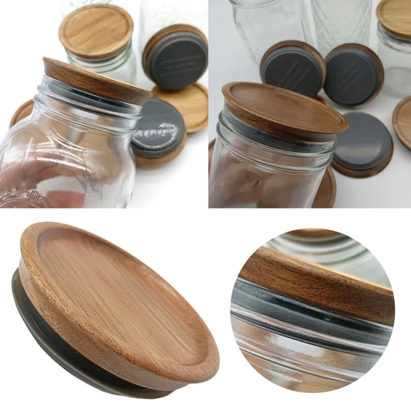 6 Pack Wide Mouth Wooden Jar Lids For // Jars 6 Pack Natural Wood Food Grade Material Fit & Airtight For Wide Mouth Jars (6PCS Wide) Closure Bags & lids & Boxes