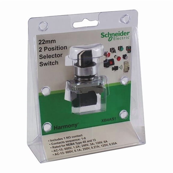 Schneider Electric Selector Switch, 2 Pos, 22 mm, Black XB4AS1