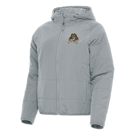Women's Antigua Gray ECU Pirates Universe Full-Zip Puffer Jacket
