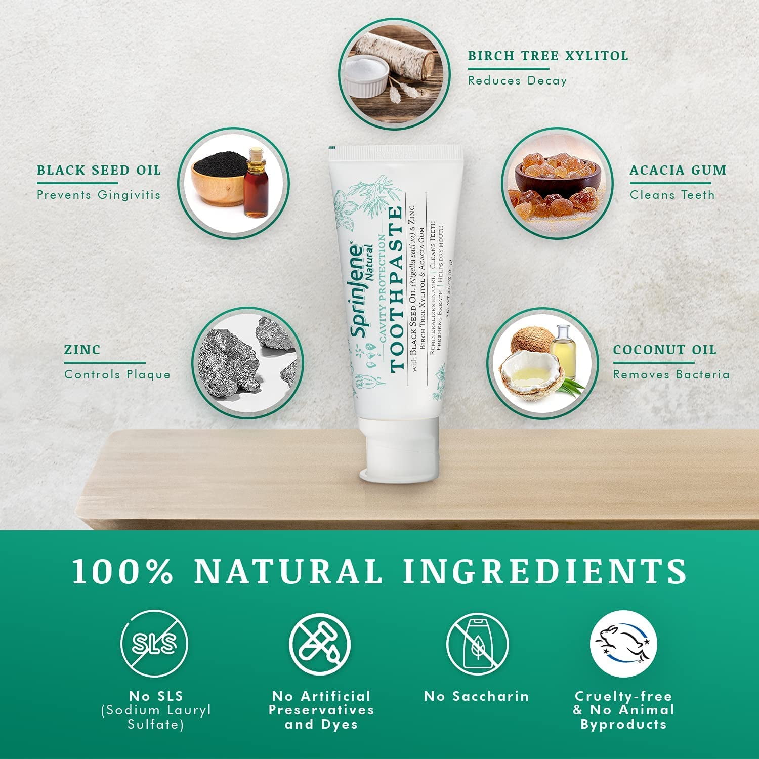 SprinJene Natural Toothpaste with Cavity Protection, Pack of 4