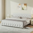 thumbnail image 7 of 4 EVER WINNER King Bed Frame, Upholstered Platform Bed Frame with Headboard and Footboard, Diamond Headboard and Footboard Design, White, 7 of 7