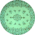 thumbnail image 1 of Ahgly Company Machine Washable Indoor Round Medallion Turquoise Blue Traditional Area Rugs, 7' Round, 1 of 4