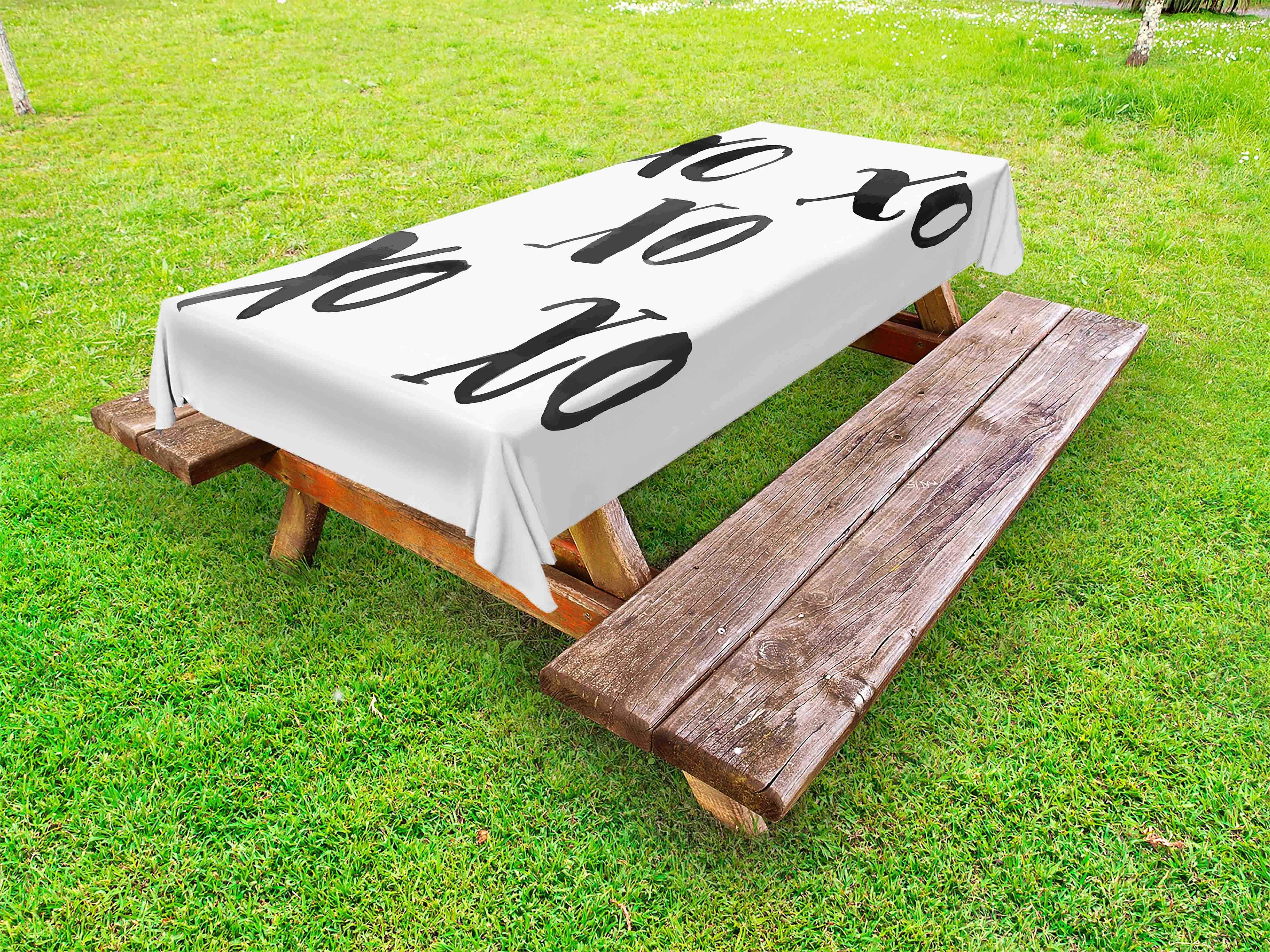 Xo Outdoor Tablecloth, Hugs and Kisses Letters Written Classic Old
