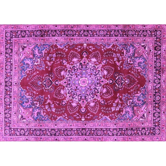 Ahgly Company Indoor Rectangle Medallion Purple Traditional Area Rugs, 7' x 10'