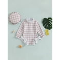 thumbnail image 4 of Michellecmm Baby Girl Rash Guard Swimsuit Plaid Print Long Sleeve Bow Bathing Suit with Swim Cap, 4 of 9