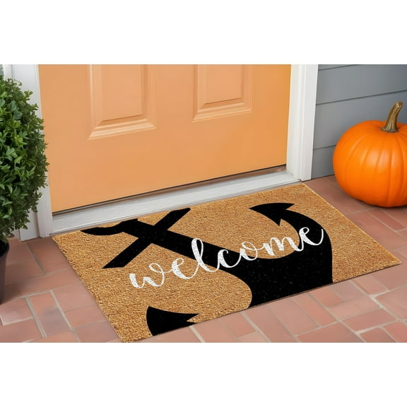 HomeRoots 555217 24 x 36 in. Natural & Black Coir Anchor Welcome Outdoor Door Mat