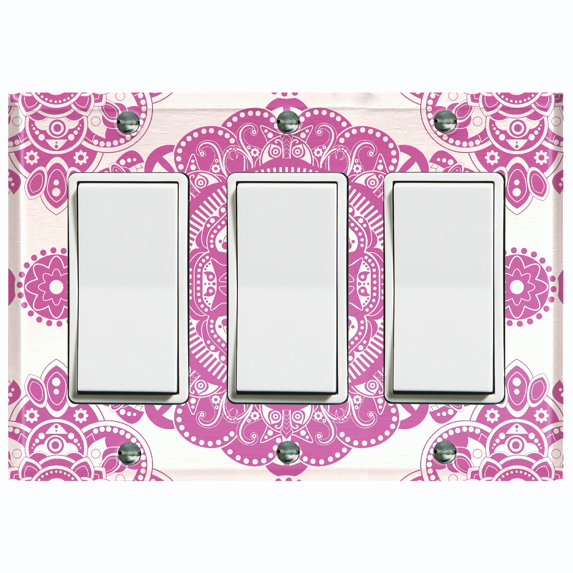 Metal Light Switch Plate Cover Mandala Pink White Flower Tile Pattern MDL069