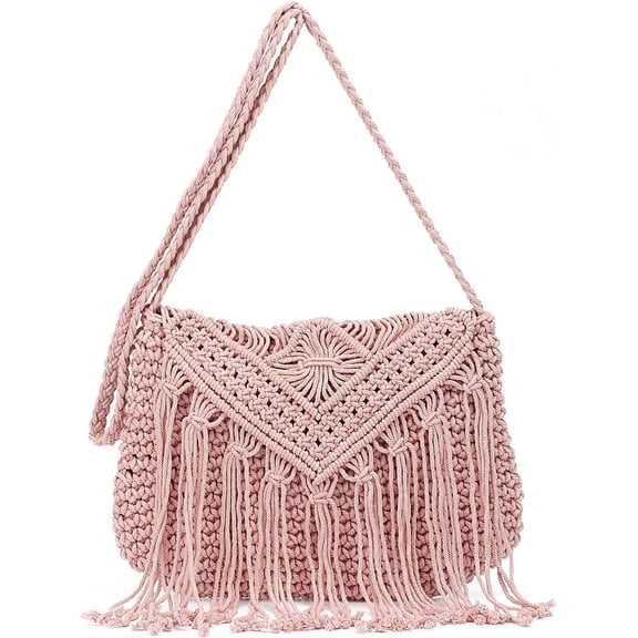 Retro Crochet Crossbody Shoulder Bag for Women Woven Fringe hobo bags Summer Beach Handmade Purse