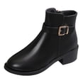 thumbnail image 1 of NECHOLOGY Botas Mujer Zapatos Botines para mujer Botas clásicas simples para mujer, color negro liso, hebilla de cinturón, tacón grueso, cremallera lateral, botines versátiles (Black, 8), 1 of 6