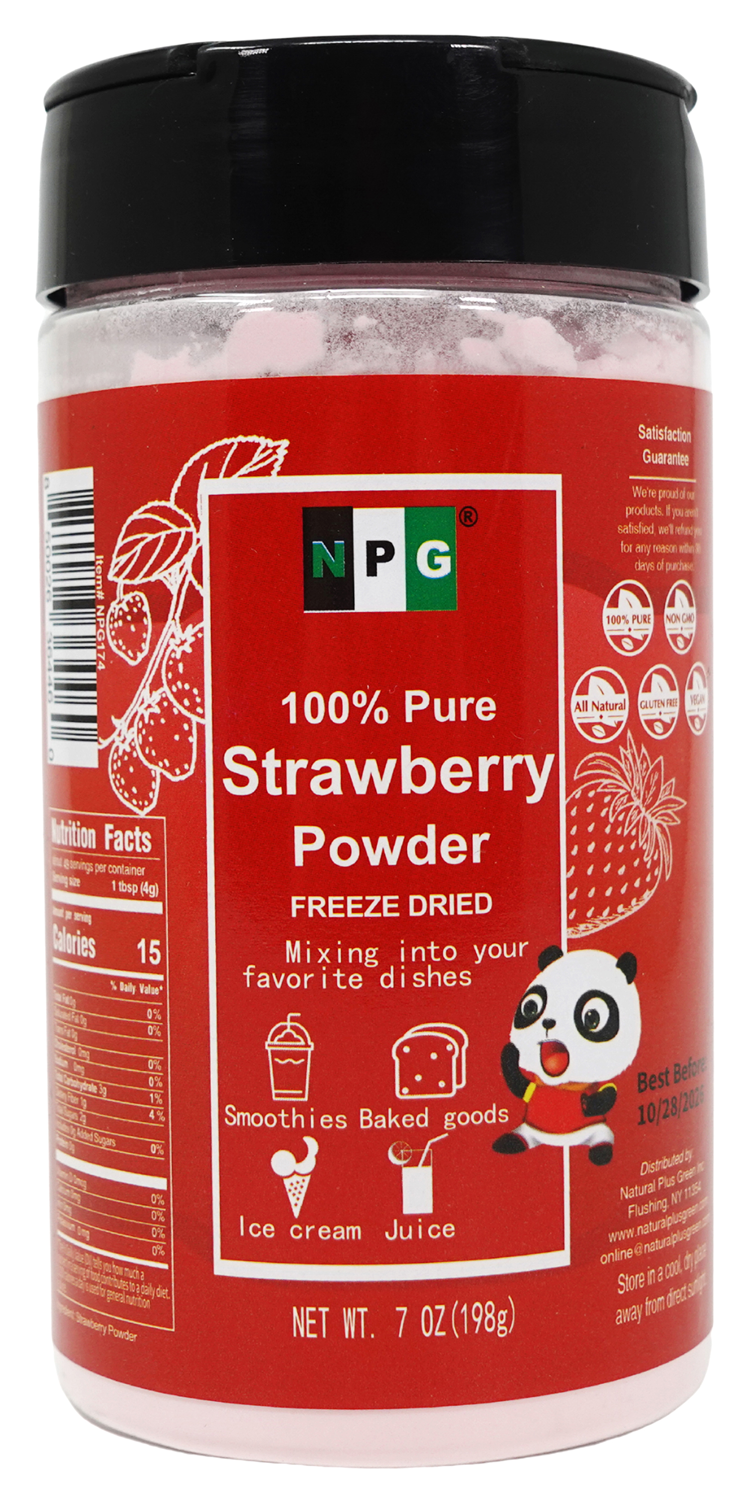 NPG Freeze Dried Strawberry Juice Powder 7 Ounces, Dehydrated Fresh Pink Strawberries Fruit Powder for Food Flavoring & Coloring, Smoothie, Beverage, Cake, Puree, Boba Tea, Acai Bowls, Vegan Non-GMO