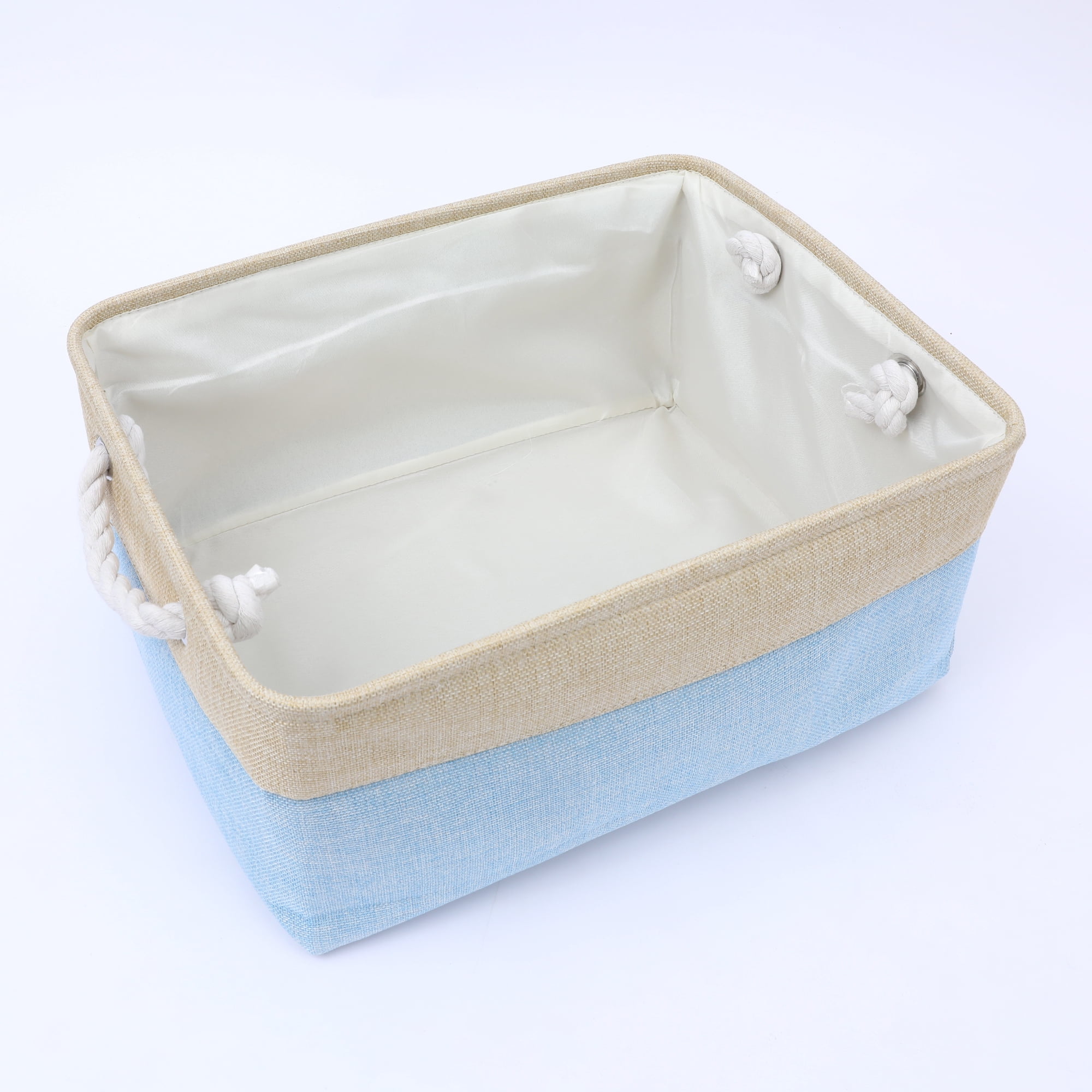 Unique Bargains Storage Bin with Handle Fabric Cube Light Blue/Brown 16*12.5*8in