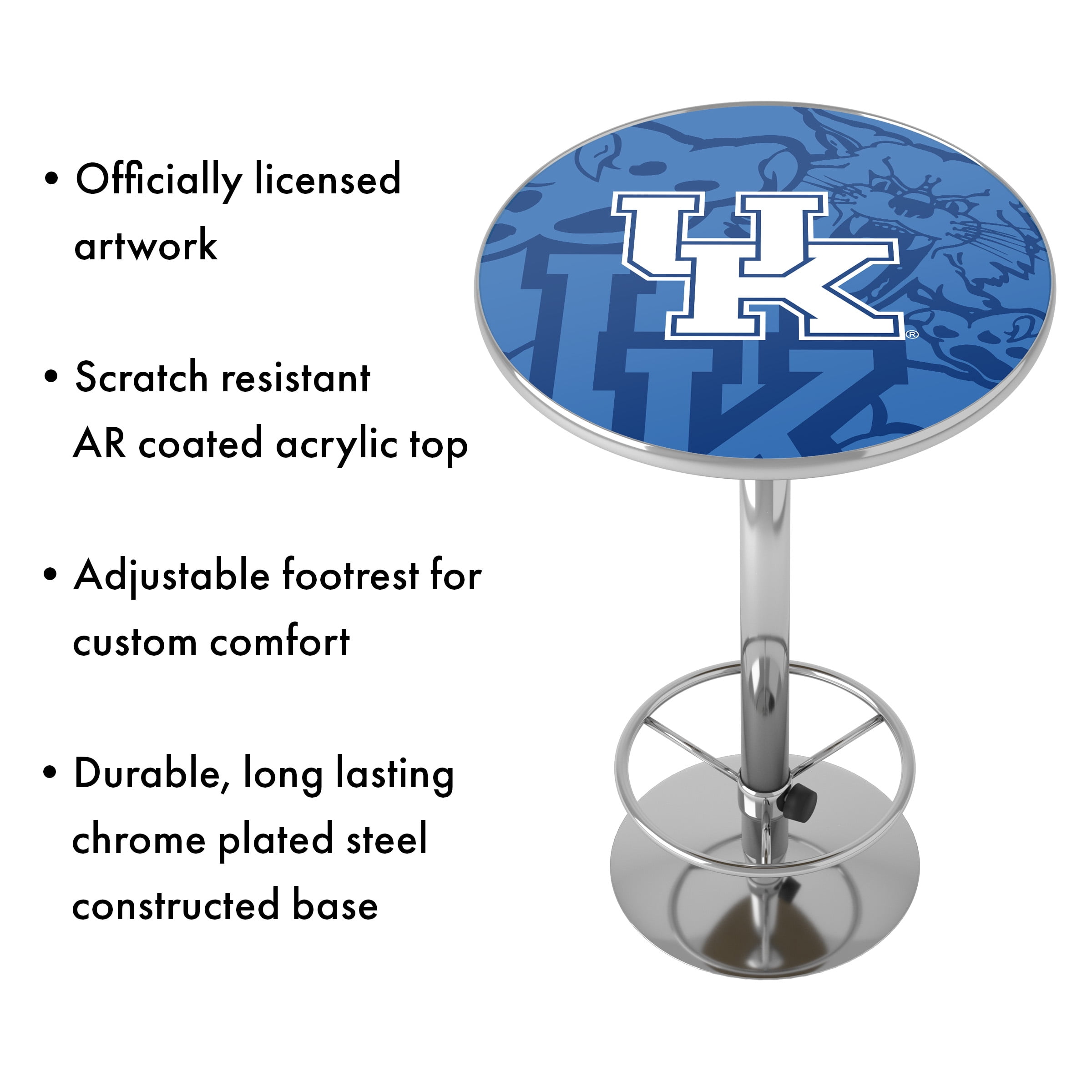 University of Kentucky Fade Bar Table with Adjustable Footrest and Acrylic Top