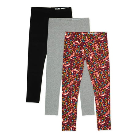 Wonder Nation Girls Printed and Solid Leggings, 3 Pack, Sizes 4-18 & Plus