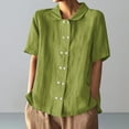 thumbnail image 4 of Fesfesfes Women's Fashion Tops Solid Color Chest Pocket Stand Collar T-shirt with Double-Button Placket Casual Trendy Blouse Clothes(Green,S), 4 of 8